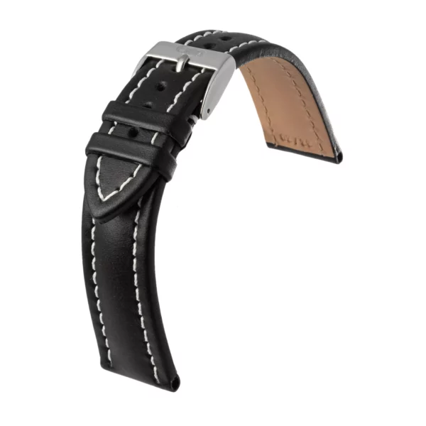 Eulux Büffel Leder-Uhrenarmband (430) - Schwarz