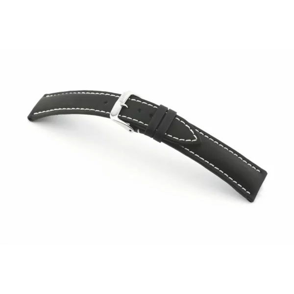 RIOS1931 Polo - Uhrenarmband aus Rindsleder mit Kautschukgriff (147) - Schwarz