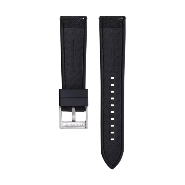 Saffiano Leder / Kautschuk Hybrid Performance Uhrenarmband - Schwarz – Bild 2