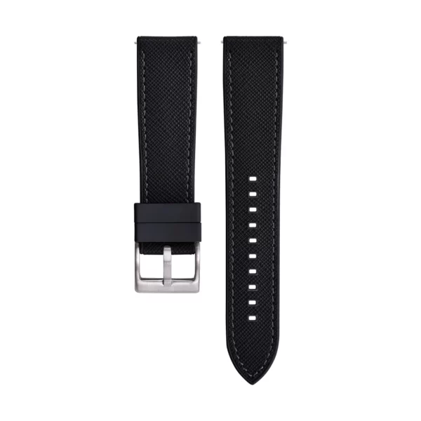Saffiano Leder / Kautschuk Hybrid Performance Uhrenarmband - Schwarz