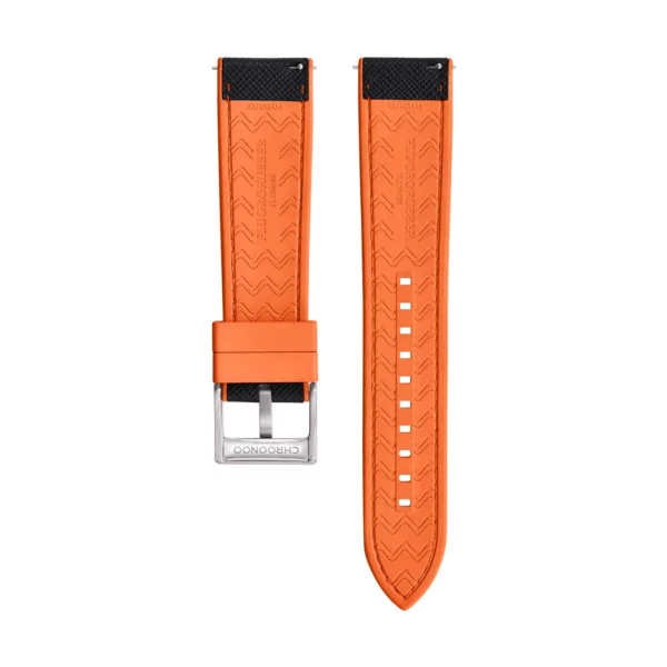 Saffiano Leder / Kautschuk Hybrid Performance Uhrenarmband - Schwarz/Orange – Bild 4