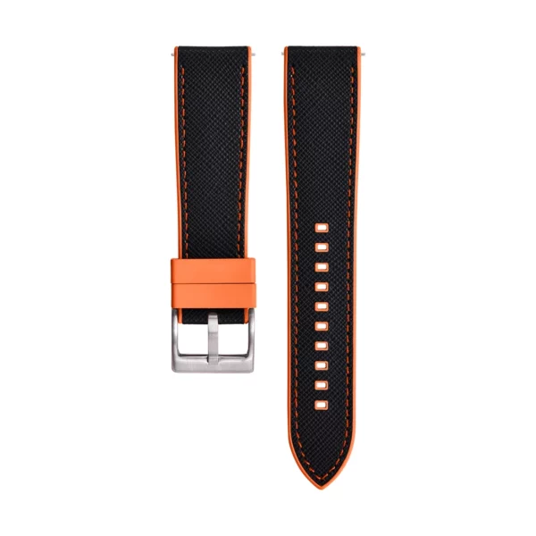 Saffiano Leder / Kautschuk Hybrid Performance Uhrenarmband - Schwarz/Orange