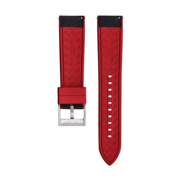 Saffiano Leder / Kautschuk Hybrid Performance Uhrenarmband - Schwarz/Rot – Bild 2