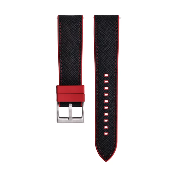 Saffiano Leder / Kautschuk Hybrid Performance Uhrenarmband - Schwarz/Rot