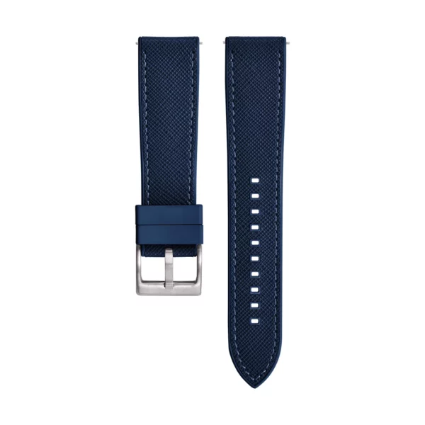 Saffiano Leder / Kautschuk Hybrid Performance Uhrenarmband - Blau