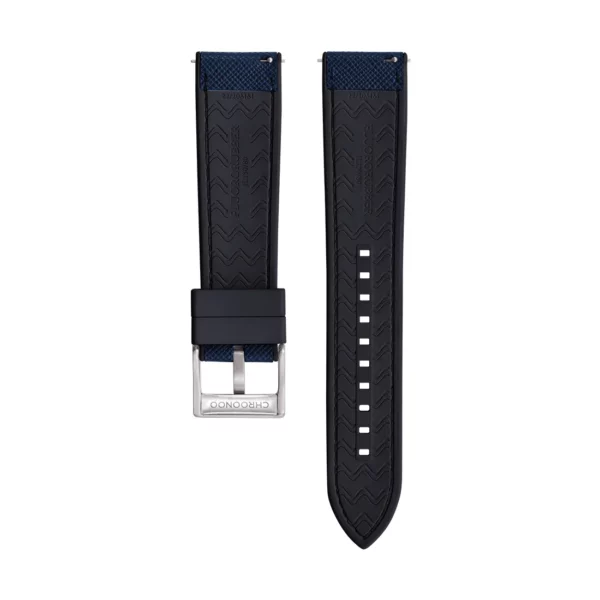 Saffiano Leder / Kautschuk Hybrid Performance Uhrenarmband - Blau/Schwarz – Bild 2