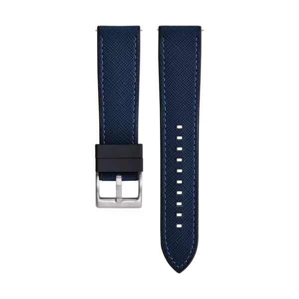 Saffiano Leder / Kautschuk Hybrid Performance Uhrenarmband - Blau/Schwarz
