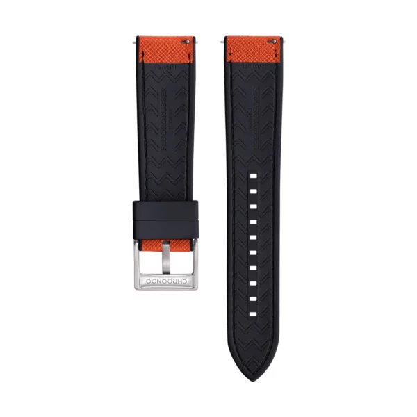 Saffiano Leder / Kautschuk Hybrid Performance Uhrenarmband - Orange/Schwarz – Bild 5