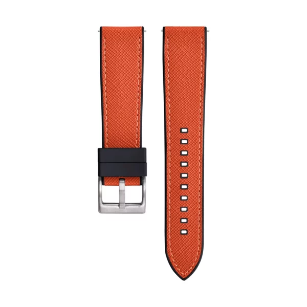 Saffiano Leder / Kautschuk Hybrid Performance Uhrenarmband - Orange/Schwarz