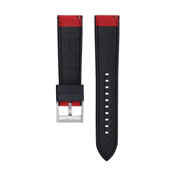Saffiano Leder / Kautschuk Hybrid Performance Uhrenarmband - Rot/Schwarz – Bild 2