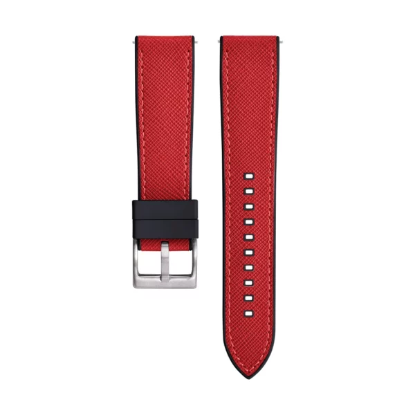 Saffiano Leder / Kautschuk Hybrid Performance Uhrenarmband - Rot/Schwarz