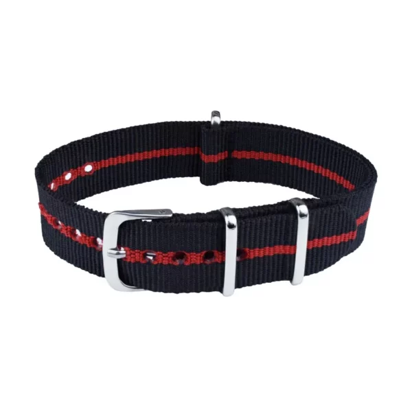 Nylon Uhrenarmband - 3 Streifen- Schwarz/Rot