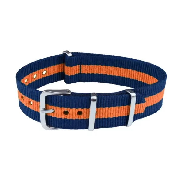 Nylon Uhrenarmband - 3 Streifen - Blau/Orange