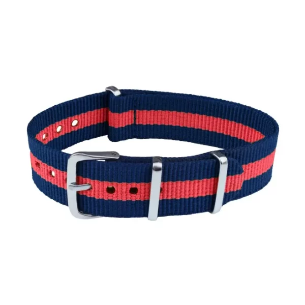 Nylon Uhrenarmband - 3 Streifen - Blau/Rot