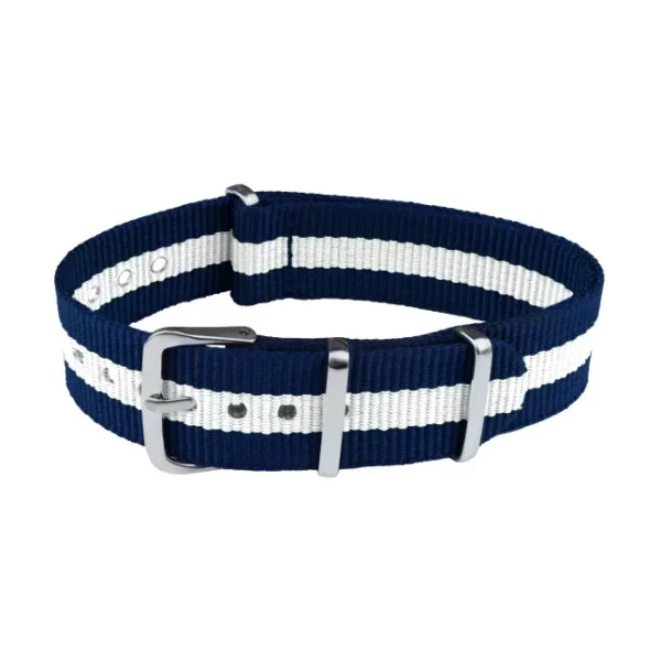 Nylon Uhrenarmband - 3 Streifen - Blau/Weiß