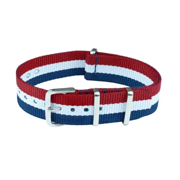 Nylon Uhrenarmband - 3 Streifen - Rot/Weiß/Blau