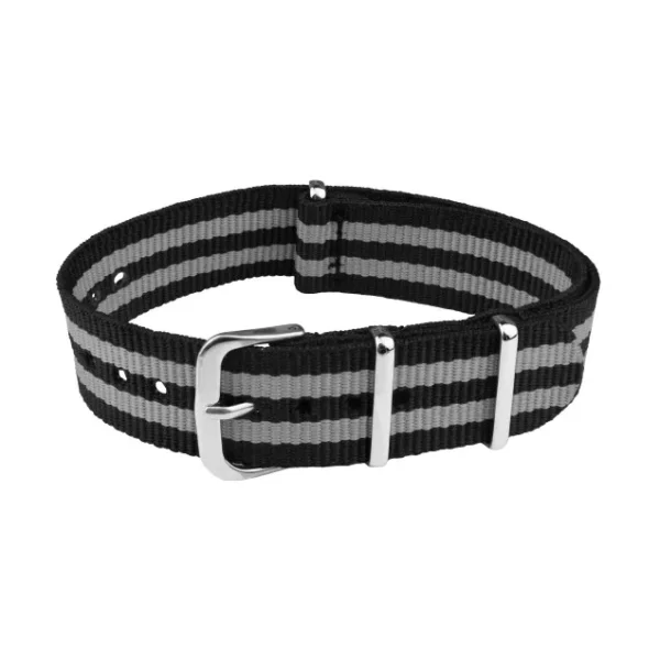 Nylon Uhrenarmband - 5 Streifen - Schwarz/Grau