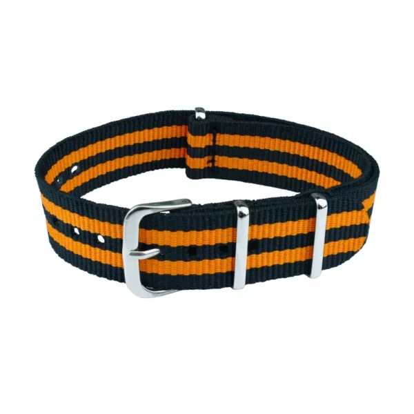 Nylon Uhrenarmband - 5 Streifen - Schwarz/Orange