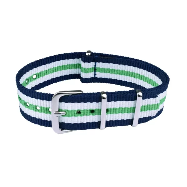 Nylon Uhrenarmband - 5 Streifen - Blau/Weiß/Grün
