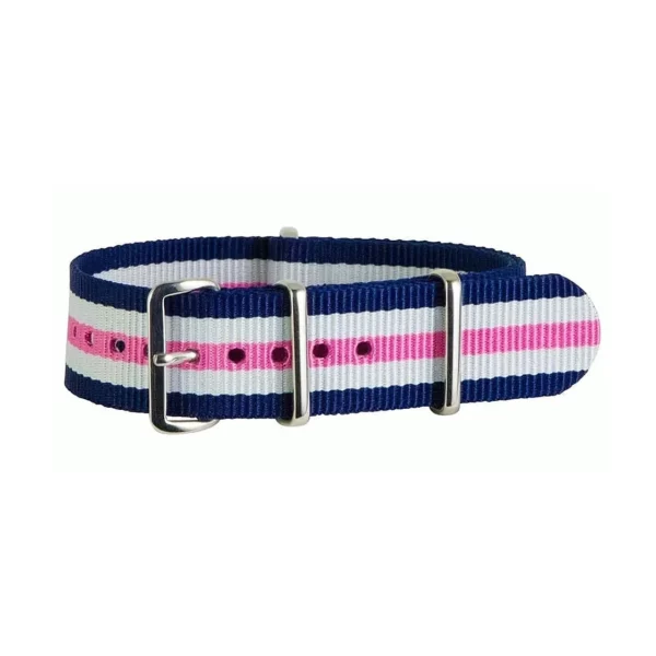 Nylon Uhrenarmband - 5 Streifen - Blau/Weiß/Pink