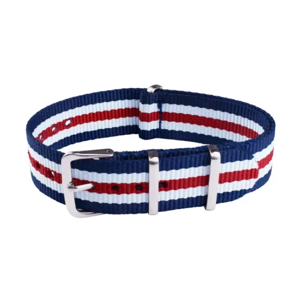 Nylon Uhrenarmband - 5 Streifen - Blau/Weiß/Rot