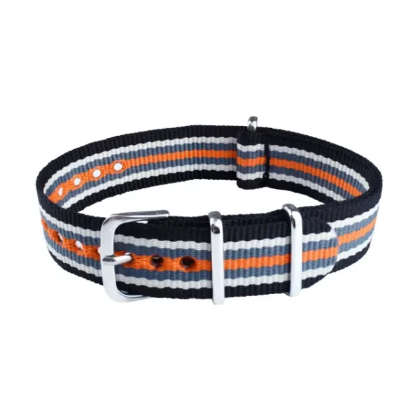 Nylon Uhrenarmband - 7 Streifen - Schwarz/Weiß/Grün/Orange