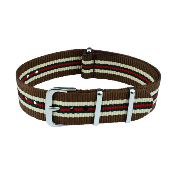 Nylon Uhrenarmband - 7 Streifen - Braun/Beige