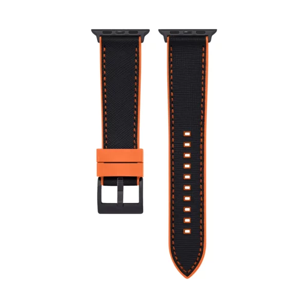 Saffiano Leder / Kautschuk Hybrid Performance Smart Uhrenarmband – Schwarz/Orange – Bild 3
