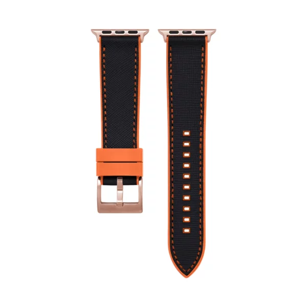 Saffiano Leder / Kautschuk Hybrid Performance Smart Uhrenarmband – Schwarz/Orange – Bild 7