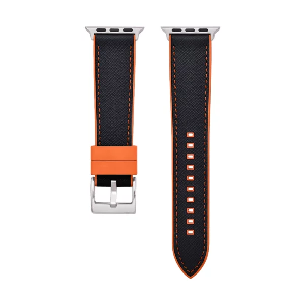 Saffiano Leder / Kautschuk Hybrid Performance Smart Uhrenarmband – Schwarz/Orange – Bild 9