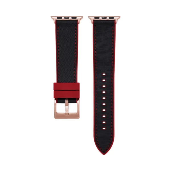 Saffiano Leder / Kautschuk Hybrid Performance Smart Uhrenarmband – Schwarz/Rot – Bild 7