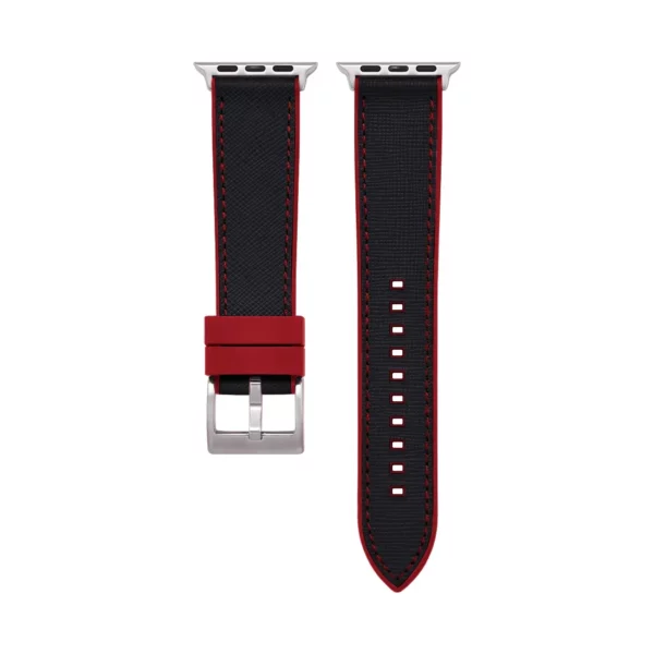 Saffiano Leder / Kautschuk Hybrid Performance Smart Uhrenarmband – Schwarz/Rot