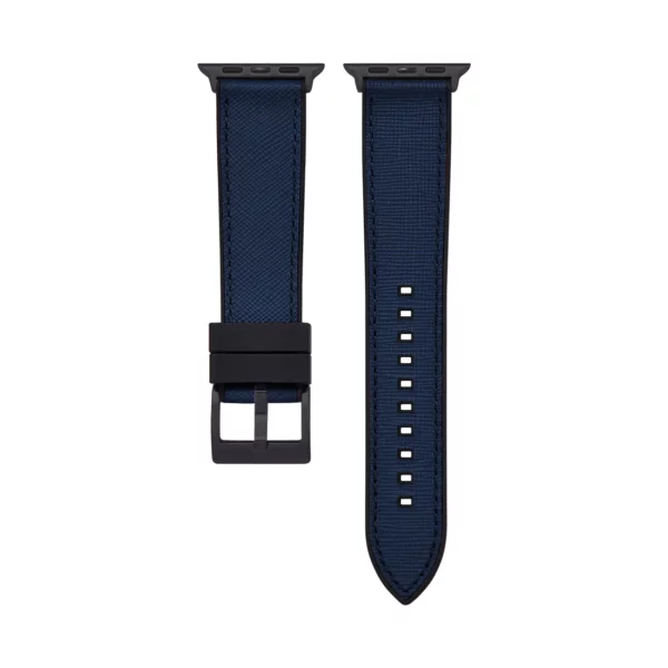 Saffiano Leder / Kautschuk Hybrid Performance Smart Uhrenarmband – Blau/Schwarz – Bild 3