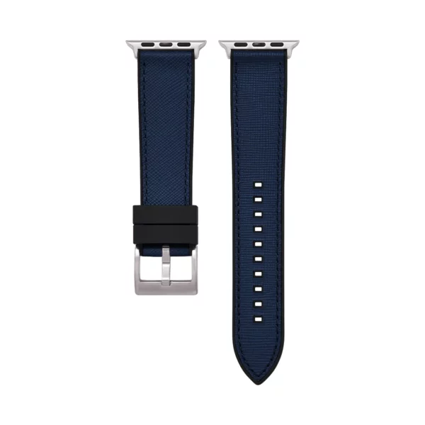 Saffiano Leder / Kautschuk Hybrid Performance Smart Uhrenarmband – Blau/Schwarz