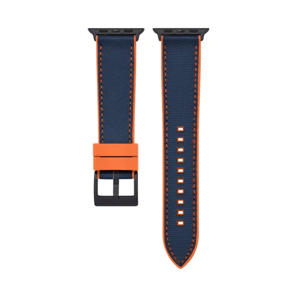 Saffiano Leder / Kautschuk Hybrid Performance Smart Uhrenarmband – Blau/Orange – Bild 3