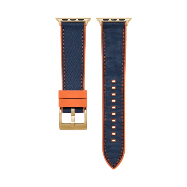 Saffiano Leder / Kautschuk Hybrid Performance Smart Uhrenarmband – Blau/Orange – Bild 5