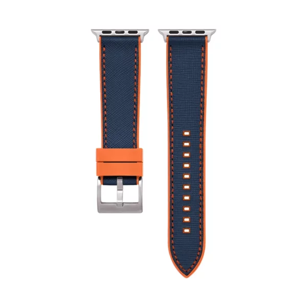 Saffiano Leder / Kautschuk Hybrid Performance Smart Uhrenarmband – Blau/Orange