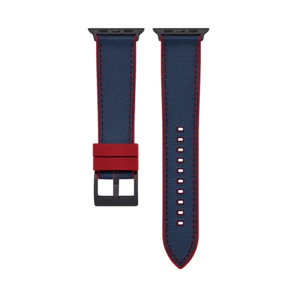 Saffiano Leder / Kautschuk Hybrid Performance Smart Uhrenarmband - Blau/Rot – Bild 3
