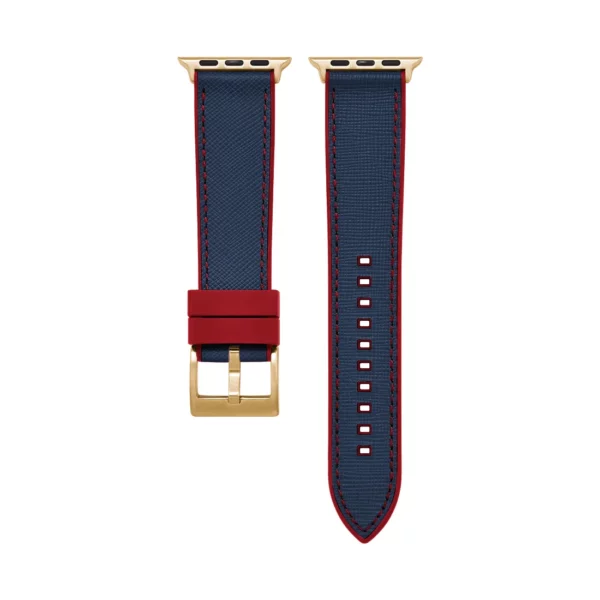 Saffiano Leder / Kautschuk Hybrid Performance Smart Uhrenarmband - Blau/Rot – Bild 5