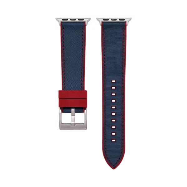 Saffiano Leder / Kautschuk Hybrid Performance Smart Uhrenarmband - Blau/Rot