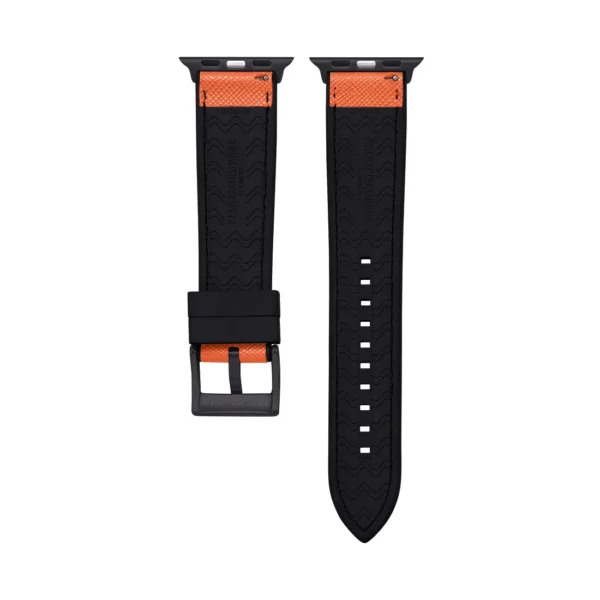 Saffiano Leder / Kautschuk Hybrid Performance Smart Uhrenarmband – Orange/Schwarz – Bild 4