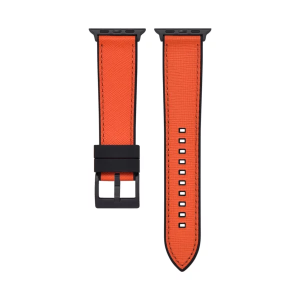 Saffiano Leder / Kautschuk Hybrid Performance Smart Uhrenarmband – Orange/Schwarz – Bild 3