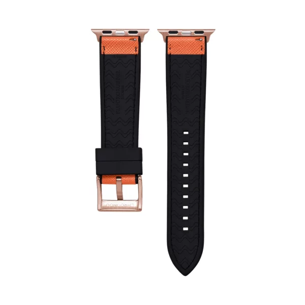 Saffiano Leder / Kautschuk Hybrid Performance Smart Uhrenarmband – Orange/Schwarz – Bild 8