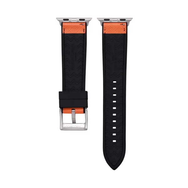 Saffiano Leder / Kautschuk Hybrid Performance Smart Uhrenarmband – Orange/Schwarz – Bild 2