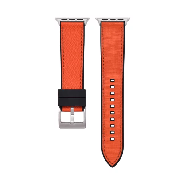 Saffiano Leder / Kautschuk Hybrid Performance Smart Uhrenarmband – Orange/Schwarz