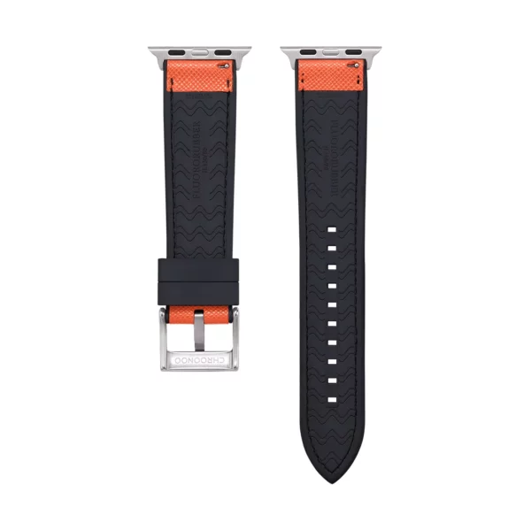 Saffiano Leder / Kautschuk Hybrid Performance Smart Uhrenarmband – Orange/Schwarz – Bild 11