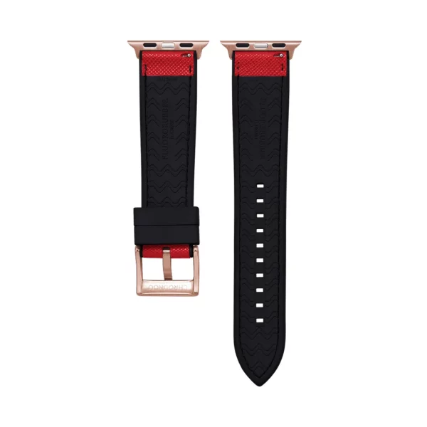 Saffiano Leder / Kautschuk Hybrid Performance Smart Uhrenarmband – Rot/Schwarz – Bild 8