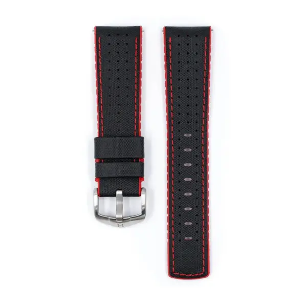HIRSCH Robby - Performance-Uhrenarmband in Segeltuch-Optik - Schwarz/Rot – Bild 2