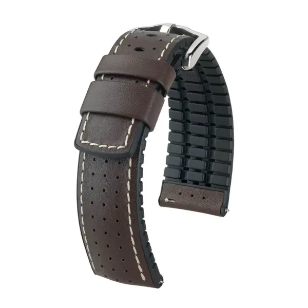 HIRSCH Tiger - Performance-Uhrenarmband aus perforiertem Kalbsleder - Braun