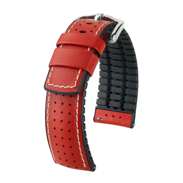 HIRSCH Tiger - Performance-Uhrenarmband aus perforiertem Kalbsleder - Rot
